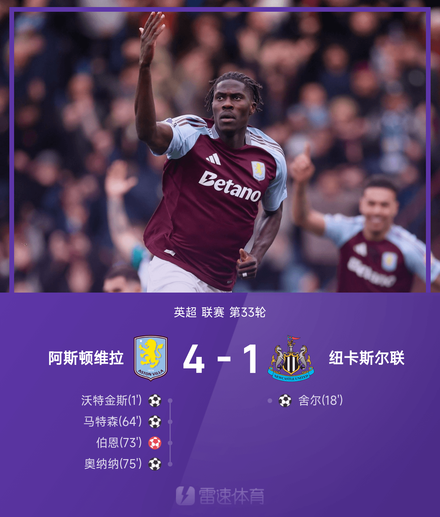 ⚽Báo cáo Ngoại hạng Anh: Watkins ghi một bàn thắng và kiến ​​tạo, Onana ghi bàn thắng gây chấn động thế giới, Villa đánh bại Newcastle 4-1 và giành 5 chiến thắng liên tiếp tại giải đấu